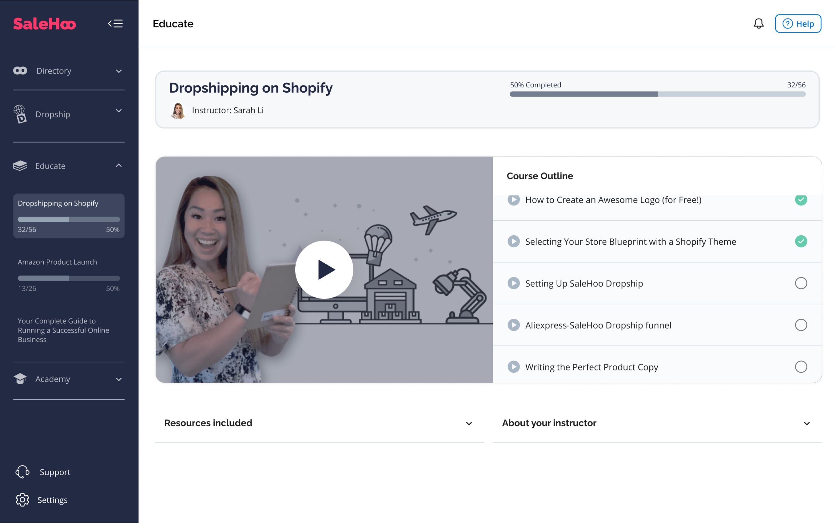 SaleHoo Educate - Dropshipping on Shopify course